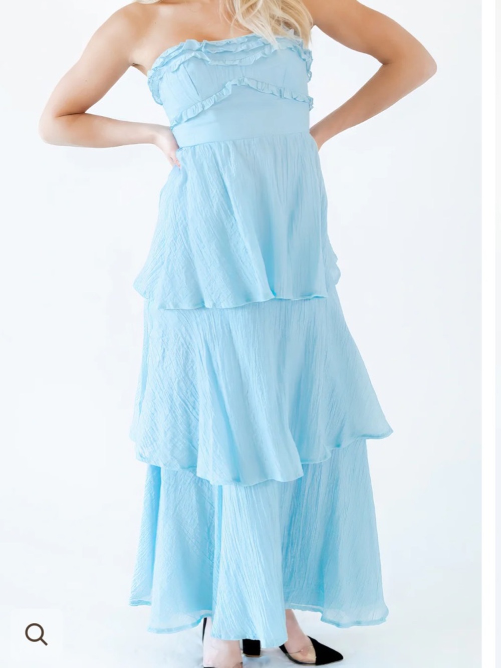 Twirl Strapless Light Blue Tiered Maxi Dress